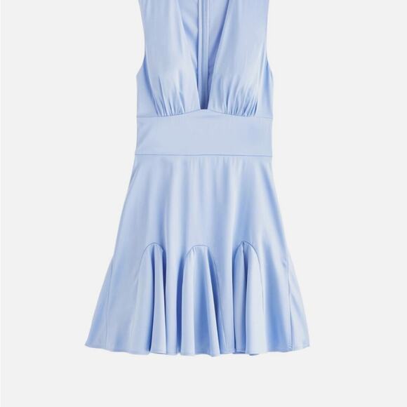 BNWT! ABERCROMBIE & FITCH Elegant Blue Deep V Satin Dress Size XLT - Picture 3 of 11